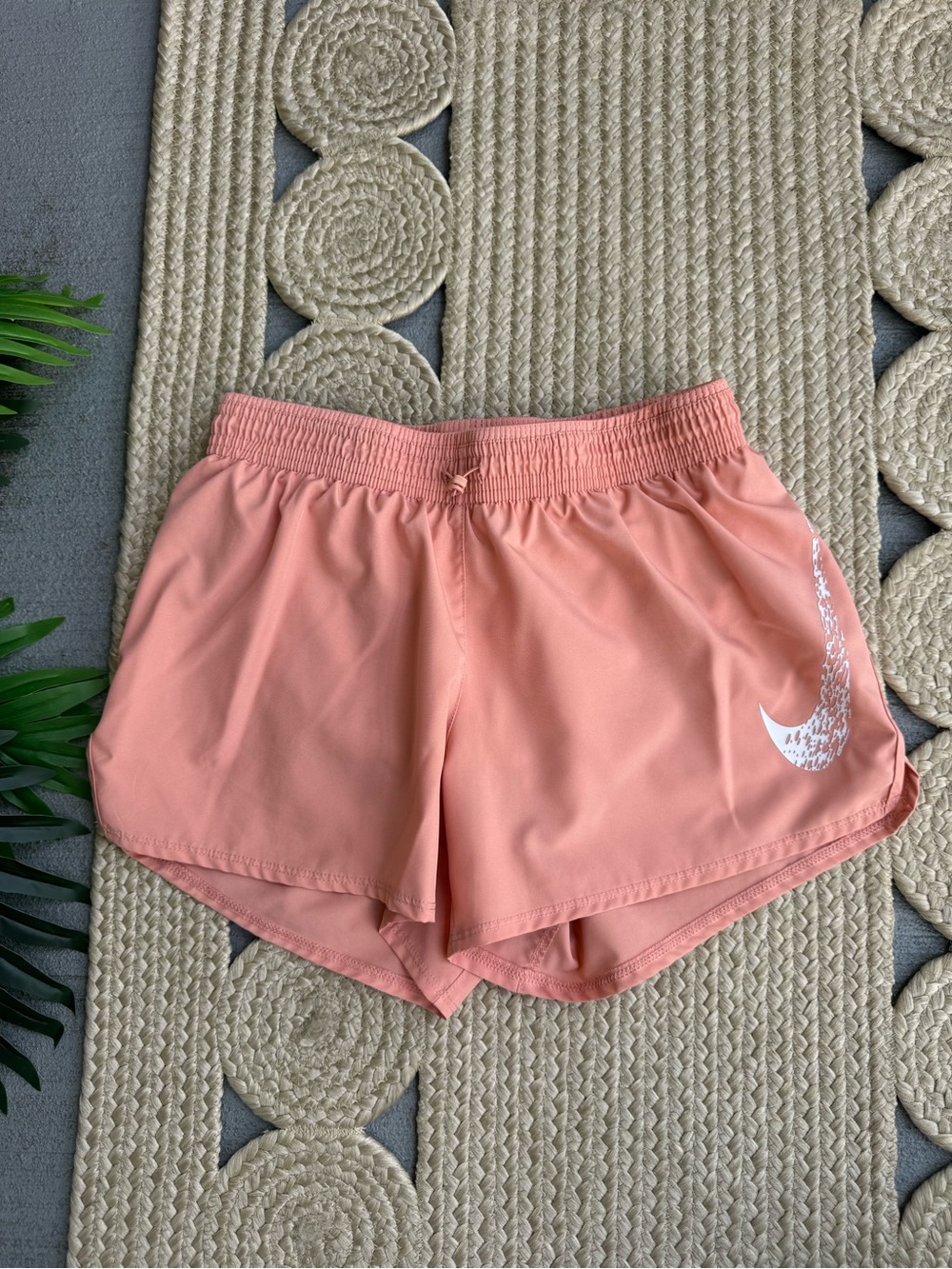Nike Dri-FIT Peach Pink Splatter Swoosh Running Shorts Size XS